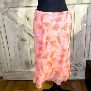 Pink Medium Midi skirt with pink leaf Print